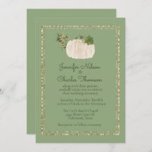 White Pumkin Green Wedding Invitation