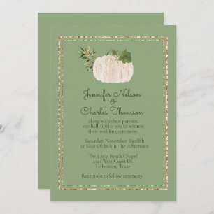 White Pumkin Green Wedding Invitation