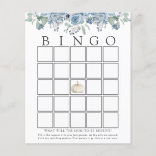 White Pumpkin and Blue Floral Baby Bingo Game Card