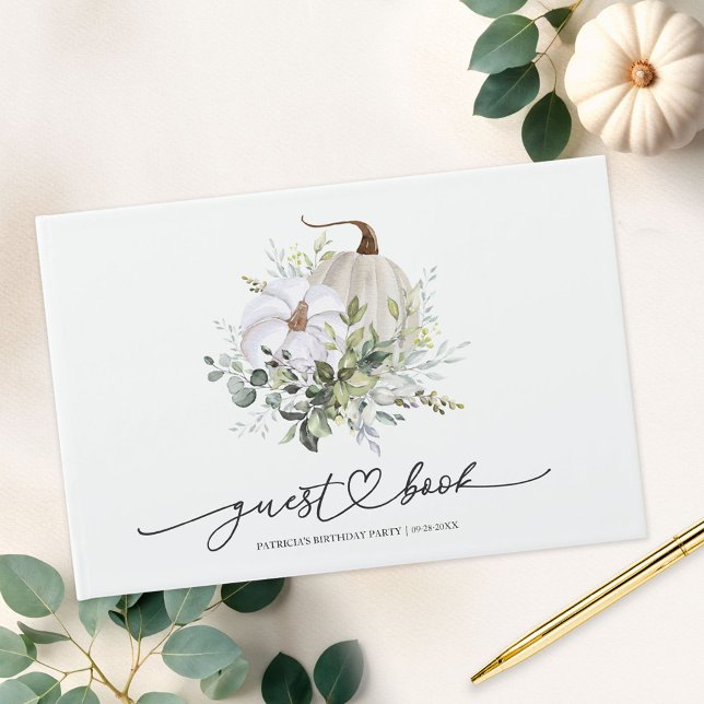 White Pumpkin and Eucalyptus Fall Wedding Guest Book (Creator Uploaded)