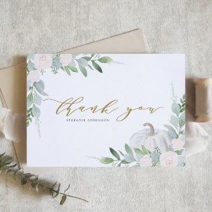 White Pumpkin and Greenery Autumn Baby Shower Thank You Card