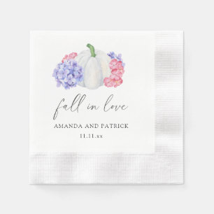 White pumpkin and hydrangea flowers wedding napkin