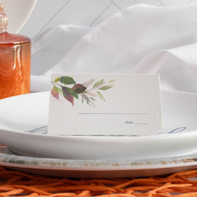 White Pumpkin and Marsala Wedding Fall Foliage Place Card (Thanksgiving place cards fall leaves )