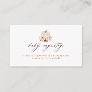 White Pumpkin and Purple Flowers Baby Registry Enclosure Card