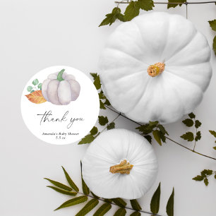 White pumpkin autumn baby shower - Thank you Classic Round Sticker