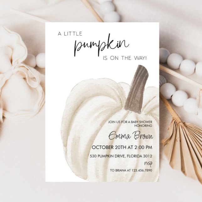 White Pumpkin Autumn Fall Baby Shower Invitation (Creator Uploaded)