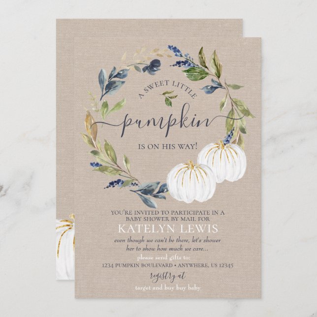 White Pumpkin Baby Shower by Mail Invitation (Front/Back)