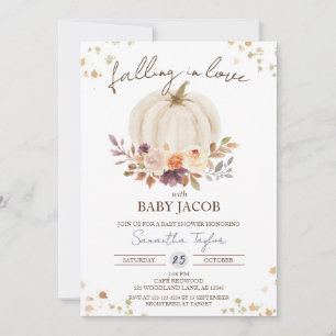 White Pumpkin Baby Shower, Falling in Love Invitation