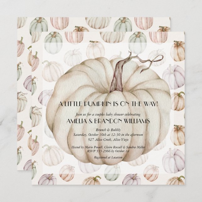 White Pumpkin Baby Shower Invitation (Front/Back)