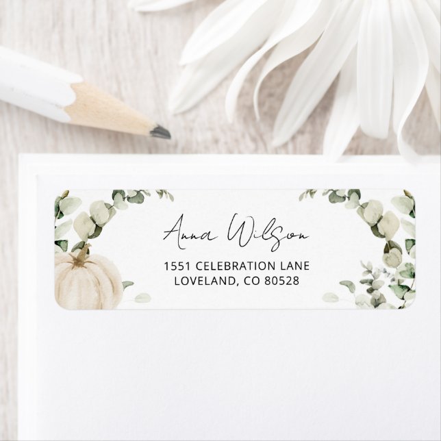 White Pumpkin Baby Shower Return Address Label (Insitu)