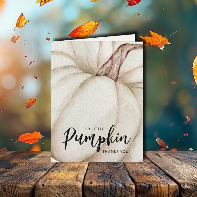 White Pumpkin Baby Shower Thank You Card (White pumpkin baby shower folded thank you cards feature your message on the inside)