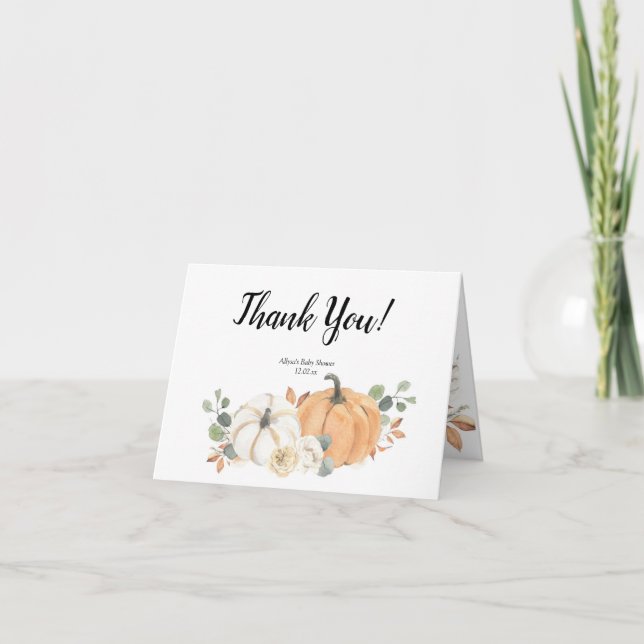 White Pumpkin Baby Shower Thank You Card (Front)