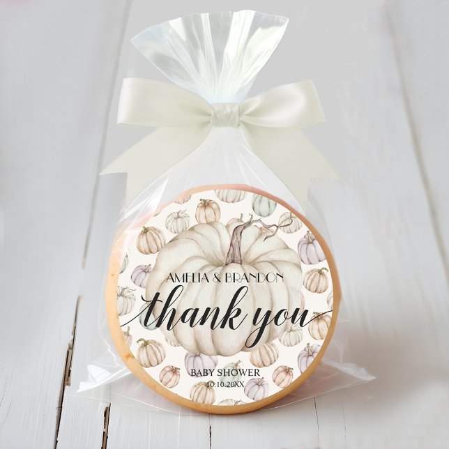 White Pumpkin Baby Shower Thank You Classic Round Sticker (Thank you white pumpkin baby shower thank you stickers)