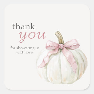 White Pumpkin Baby Shower Thank You Favour Square Sticker