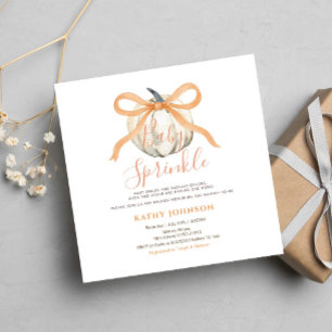  White Pumpkin Baby Sprinkle Bow Gingham Invitation