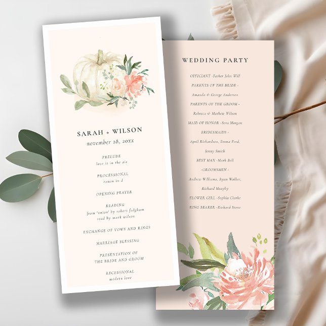 White Pumpkin Blush Flora Wedding Ceremony Program (Creator Uploaded)