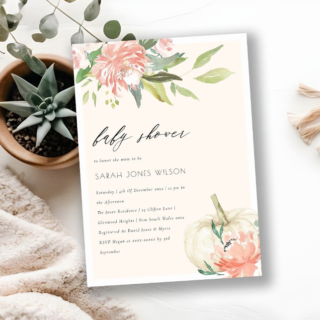 White Pumpkin Blush Floral Baby Shower Invite (Creator Uploaded)