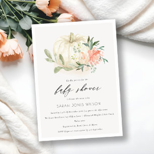 White Pumpkin Blush Floral Baby Shower Invite