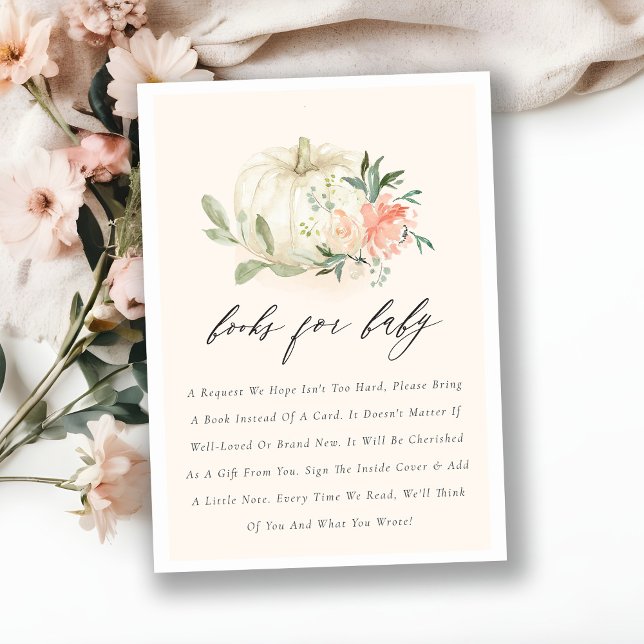 White Pumpkin Blush Floral Books For Baby Shower Enclosure Card (Creator Uploaded)