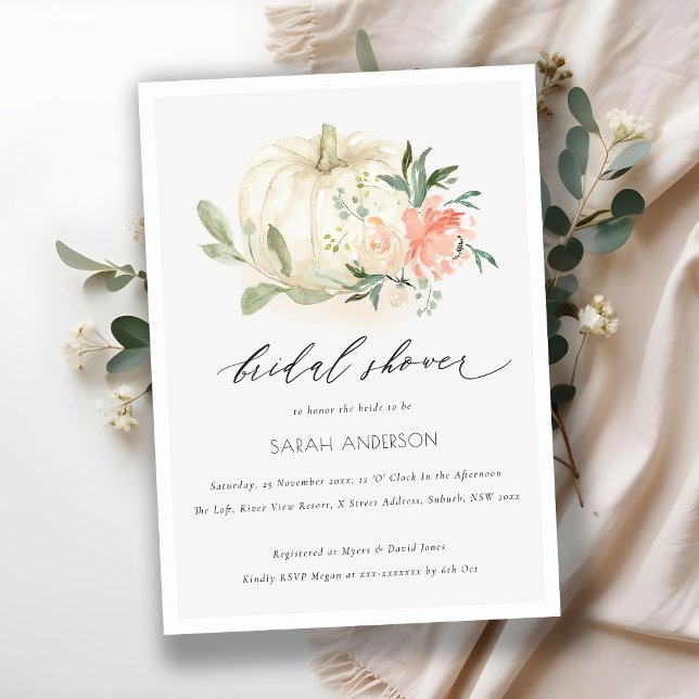 White Pumpkin Blush Floral Bridal Shower Invite (Creator Uploaded)