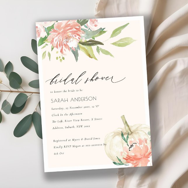 White Pumpkin Blush Floral Bridal Shower Invite (Creator Uploaded)