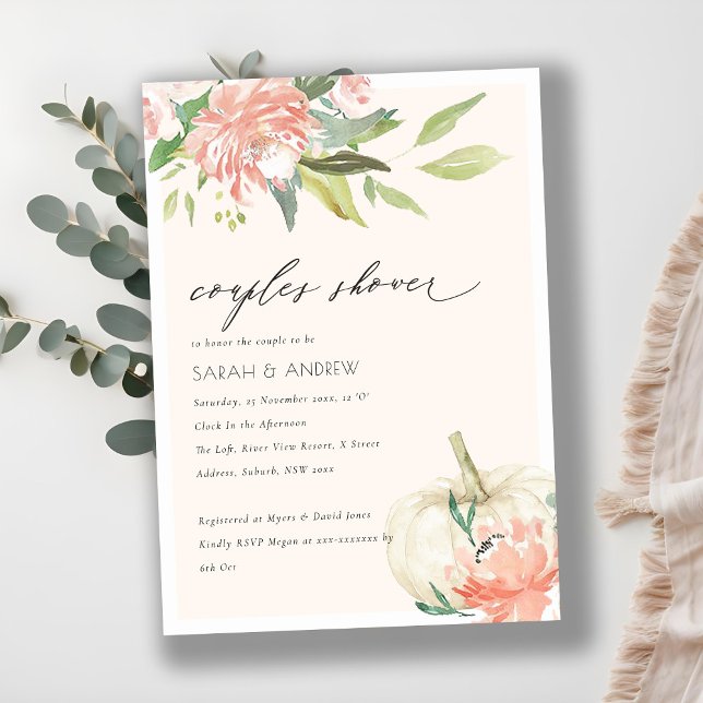 White Pumpkin Blush Floral Couples Shower Invite (Creator Uploaded)