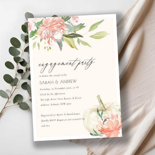 White Pumpkin Blush Floral Engagement Invite (Creator Uploaded)