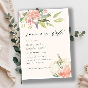 White Pumpkin Blush Floral Save the Date Invite