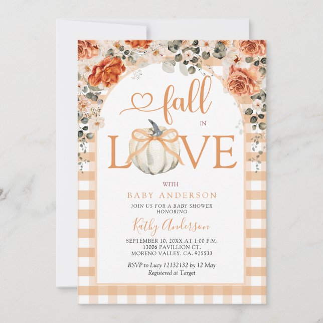White Pumpkin Bow Fall in Love Baby Shower Invitation (Front)