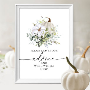 White Pumpkin Bridal Shower Advice & Wishes Sign