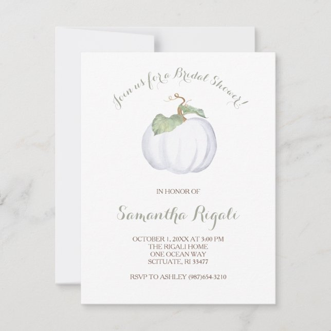 White Pumpkin Bridal Shower Invitation (Front)