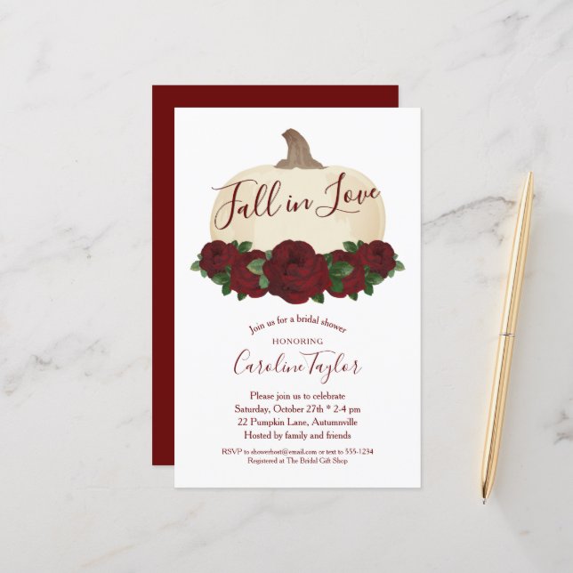 White Pumpkin Burgundy Floral Fall Bridal Shower (Front/Back In Situ)