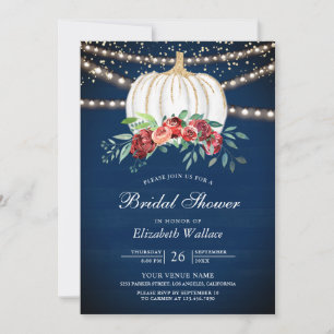 White Pumpkin Burgundy Floral Navy Bridal Shower Invitation