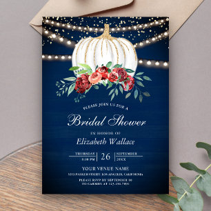 White Pumpkin Burgundy Floral Navy Bridal Shower Invitation