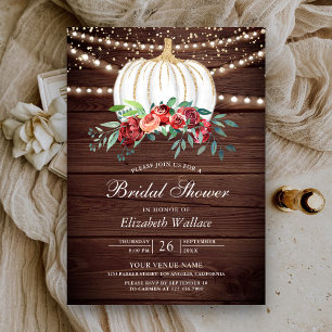 White Pumpkin Burgundy Floral Wood Bridal Shower Invitation