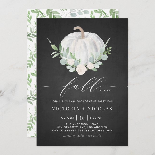 White Pumpkin Chalkboard Fall Engagement Party Invitation (Front/Back)