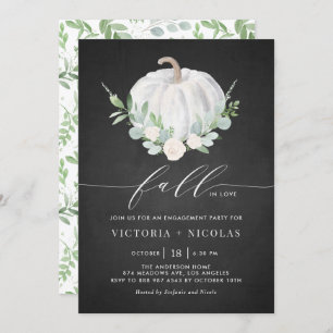 White Pumpkin Chalkboard Fall Engagement Party Invitation