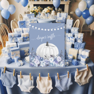 White Pumpkin Dusty Blue Baby Shower Diaper Raffle Poster