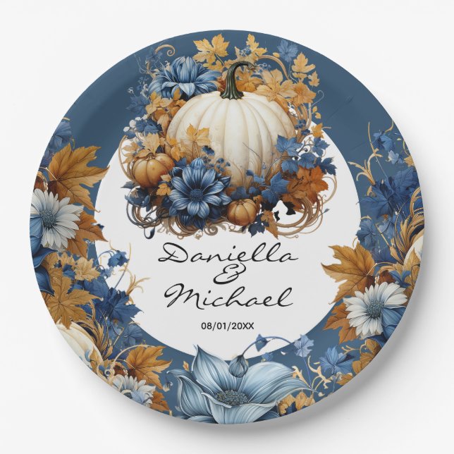 White Pumpkin Elegant Fall Garden  Paper Plate (Front)