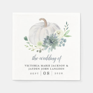 White Pumpkin Elegant Succulent Fall Chic Wedding Napkin