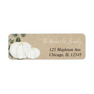White pumpkin eucalyptus greenery rustic fall return address label