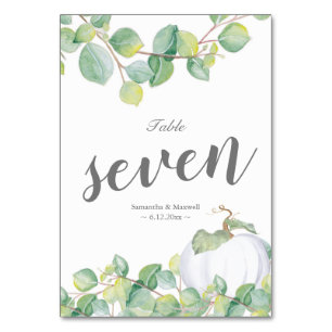 White Pumpkin Eucalyptus Wedding Table Number