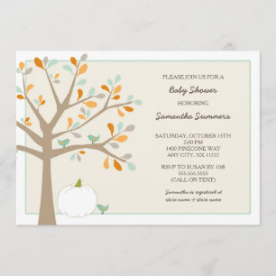 White pumpkin fall baby shower invites