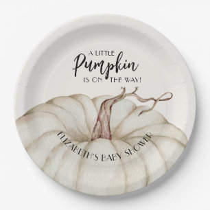 White Pumpkin Fall Baby Shower Paper Plate