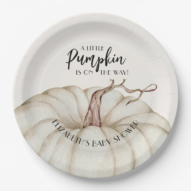 White Pumpkin Fall Baby Shower Paper Plate (Front)