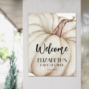 White Pumpkin Fall Baby Shower Welcome Poster