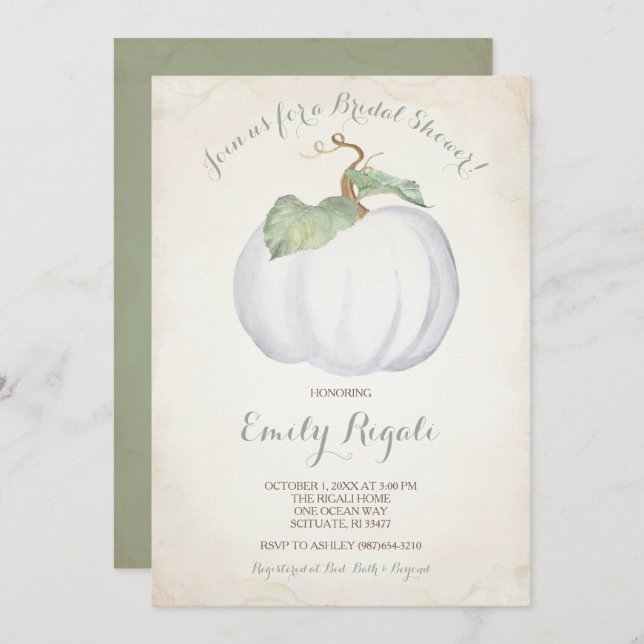 White Pumpkin Fall Bridal Shower Invitation (Front/Back)