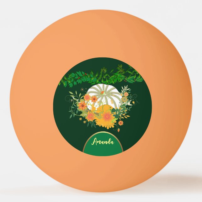 White Pumpkin Fall Colours Green Foliage Botanical Ping Pong Ball (Front)