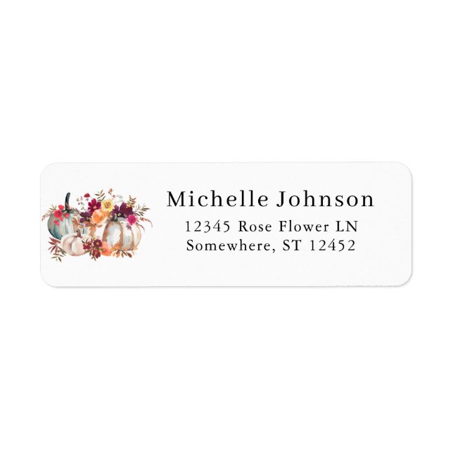White Pumpkin Fall Floral Return Address  Label (Front)