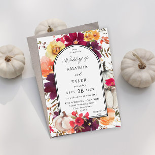 White Pumpkin Fall Floral Wedding Invitation